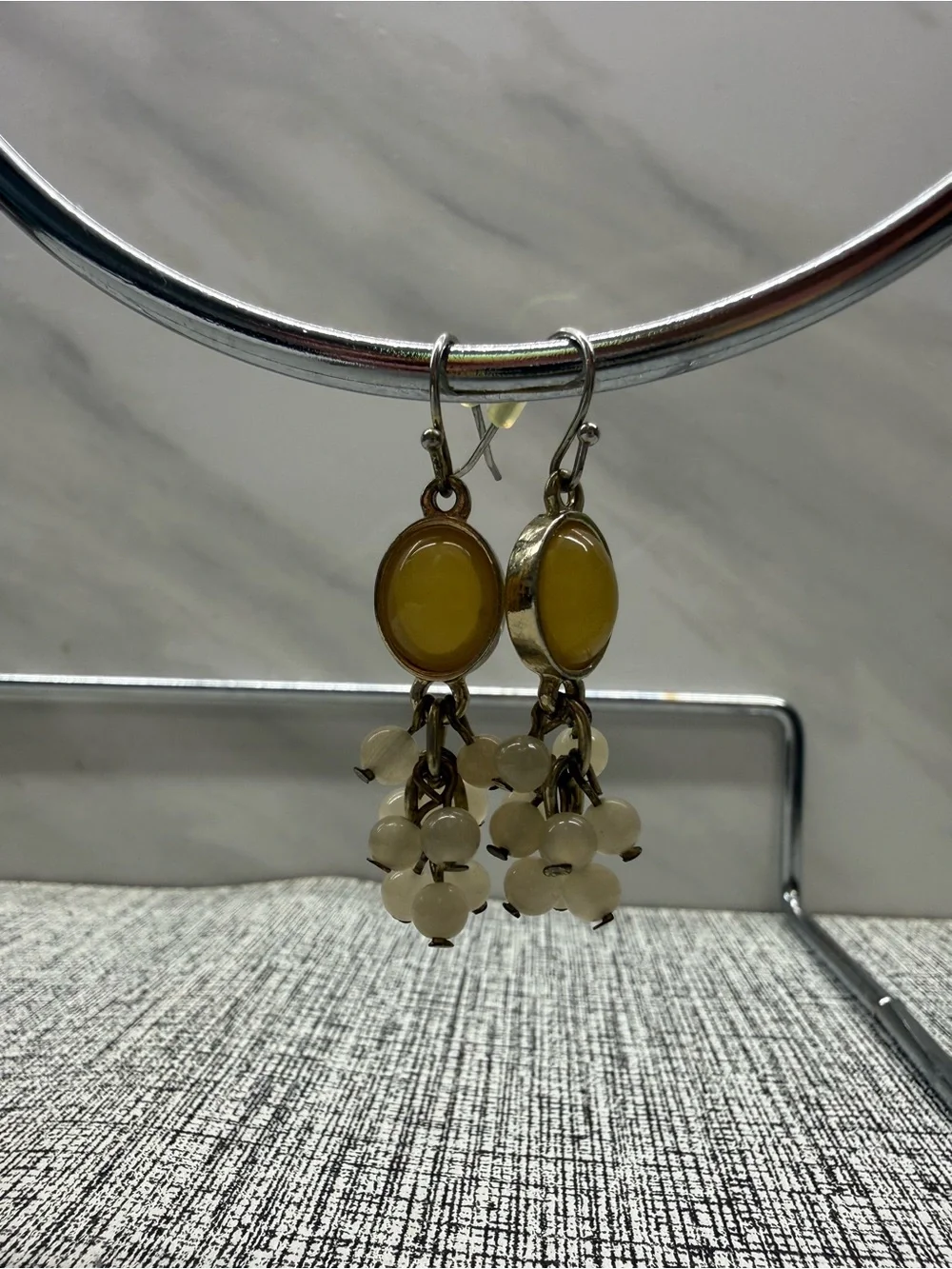 LOFT Yellow and Cream Cluster Drop Earrings